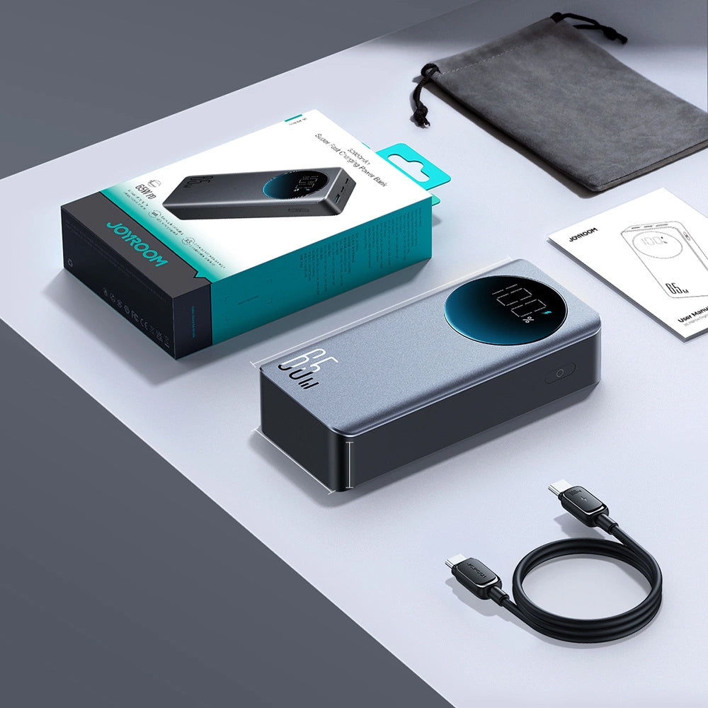 Joyroom Eksternt batteri JR-PBF05, 30000mAh, 65W, QC + PD, 1 x USB-A - 2 x USB-C, Sort 