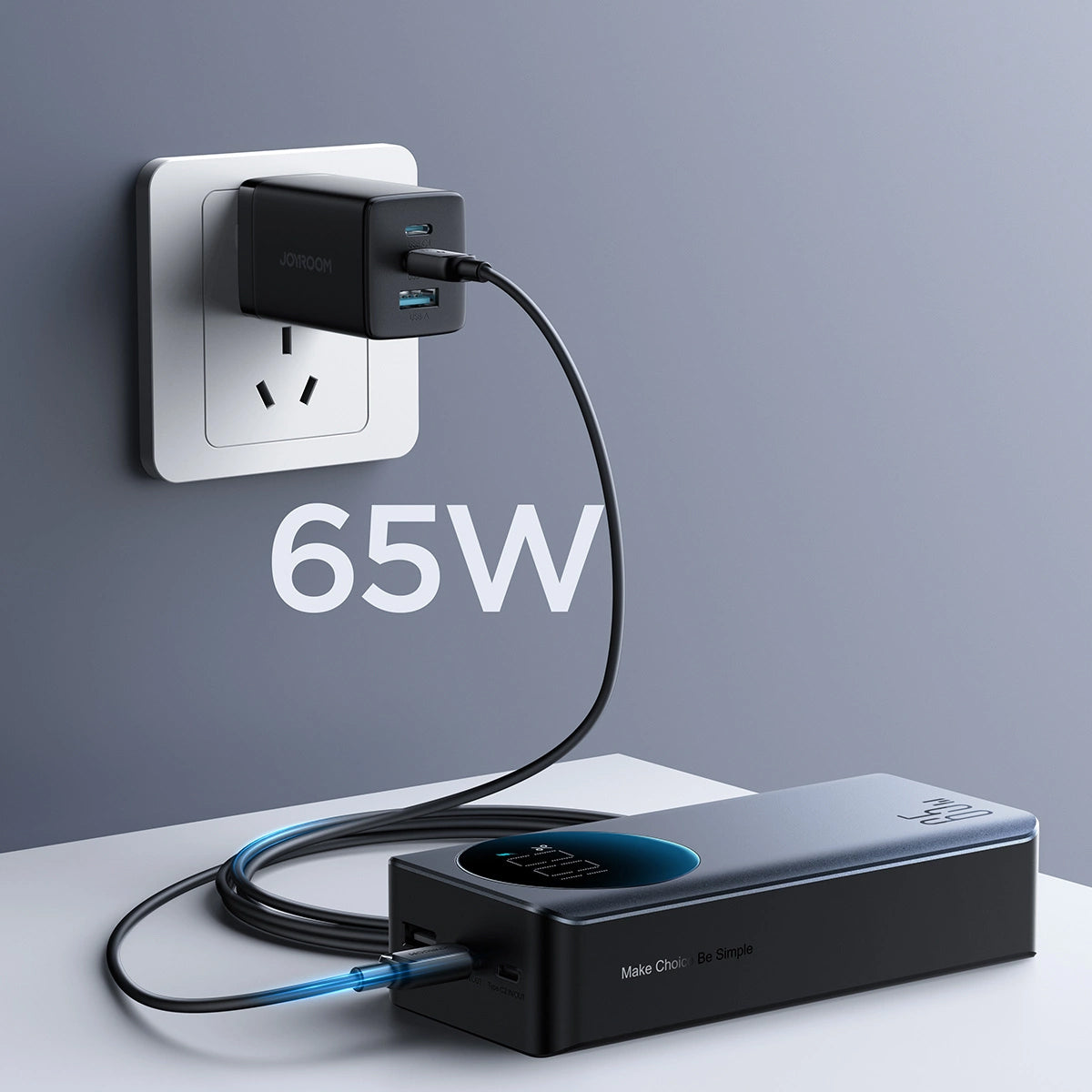 Joyroom Eksternt batteri JR-PBF05, 30000mAh, 65W, QC + PD, 1 x USB-A - 2 x USB-C, Sort 