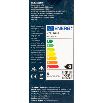 Yeelight W1 LED-pære, Wi-Fi, GU10, 4,8W, 2700K, 350lm, sæt med 4 stk, hvid YLDP004 