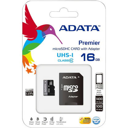 Hukommelseskort microSDHC Adata Premier, 16Gb, klasse 10 / UHS-1 U1, med adapter AUSDH16GUICL10-RA1 AUSDH16GUICL10-RA1 