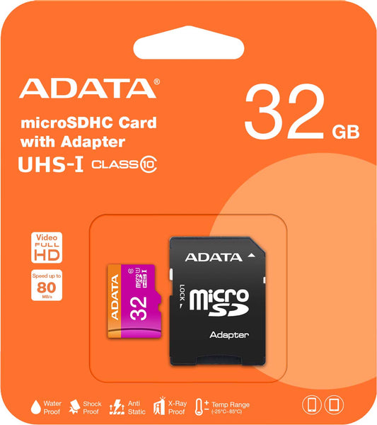 Adata microSDHC-hukommelseskort, 32 Gb, klasse 10 / UHS-1 U1, med adapter AUSDHDH32GUICL10-RA1