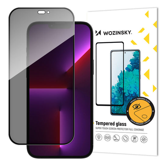 WZK AntiSpy Privacy-skærmbeskytter til Apple iPhone 15 Pro Max, fuld lim, beskyttelsesglas, fuld lim