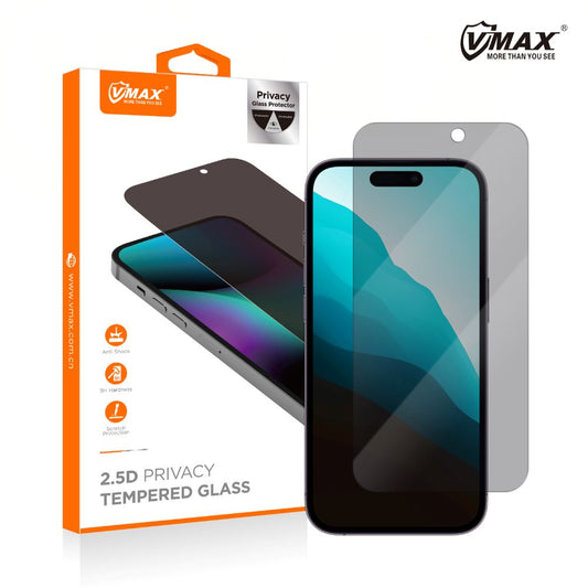 Skærmbeskytter Privacy Vmax til Apple iPhone 16 Pro, beskyttelsesglas, fuld limning, 2,5D 