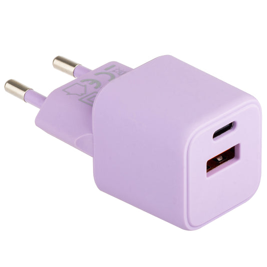 Netværksoplader Colourum CLS30-AC-09, 30W, 3A, 1 x USB-A - 1 x USB-C, Lilla 