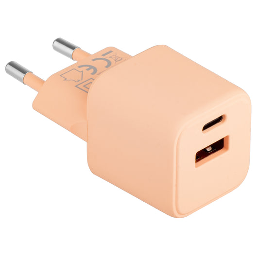 Netværksoplader Colourum CLS30-AC-14, 30W, 3A, 1 x USB-A - 1 x USB-C, Orange 